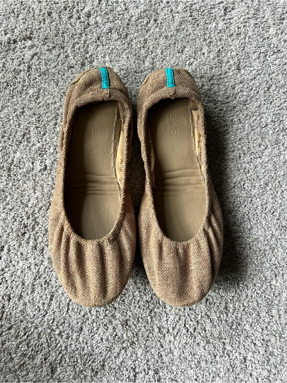 Tieks by Gavrieli Size 8 Brentwood Natural Vegan Tan/Beige Fabric Ballet Flats